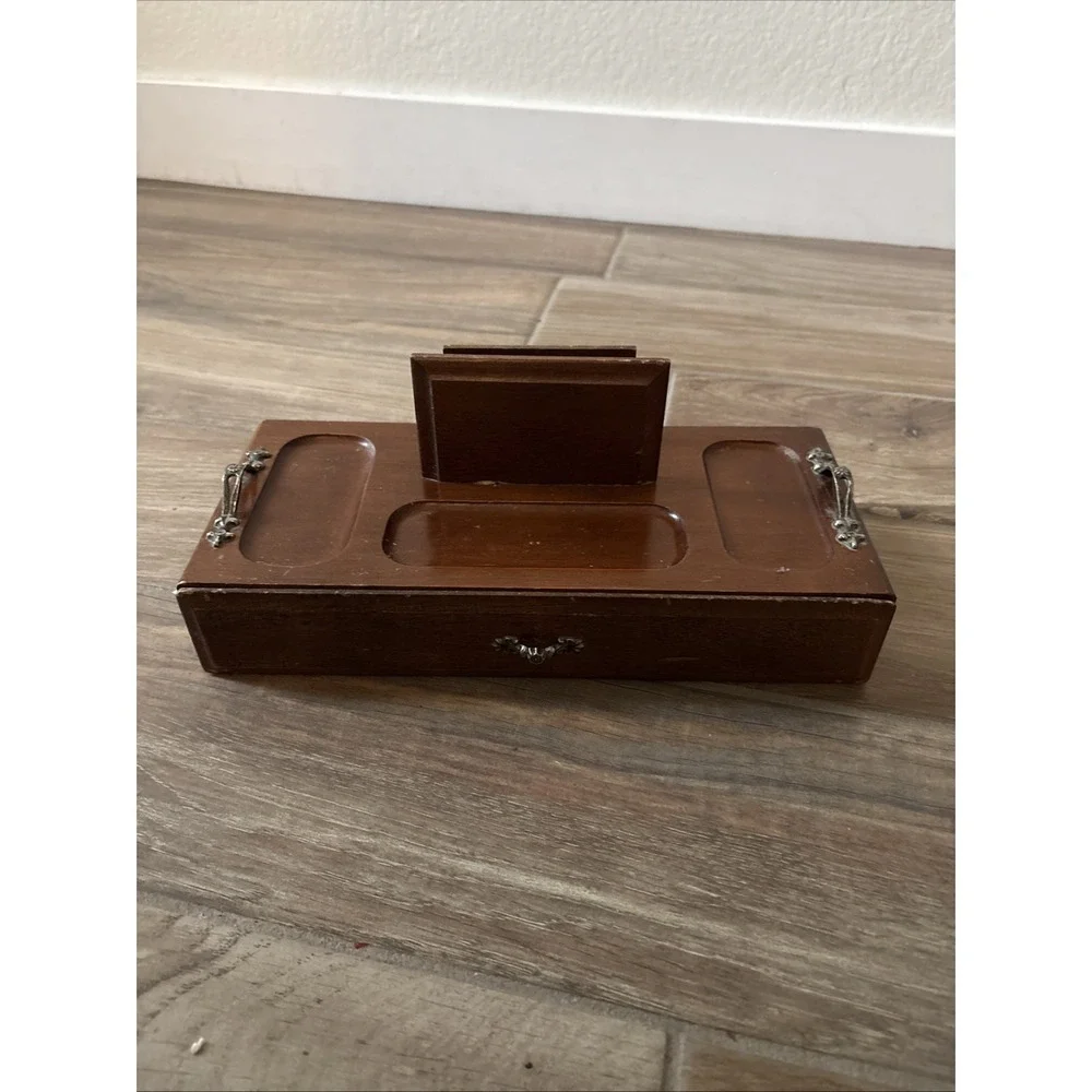 Vintage London Leather Wooden organizer Wallet Keys Jewelry Drawer Men's Dresser